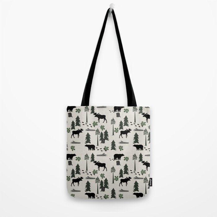 Camping woodland forest nature moose bear pattern nursery gifts Tote Bag Gallery Image 2