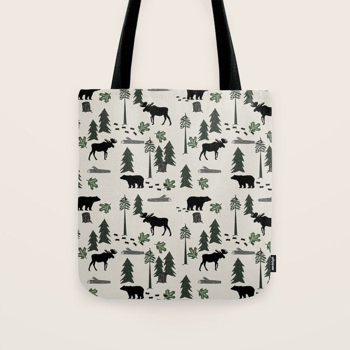 Camping woodland forest nature moose bear pattern nursery gifts Tote Bag Gallery Image 1