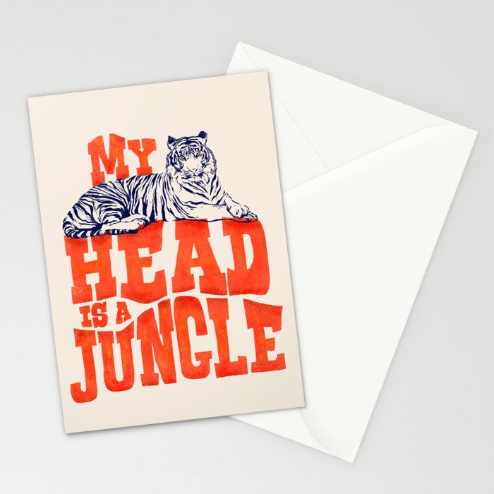 My Head is a Jungle-Tiger typography Stationery Card Gallery Image 2