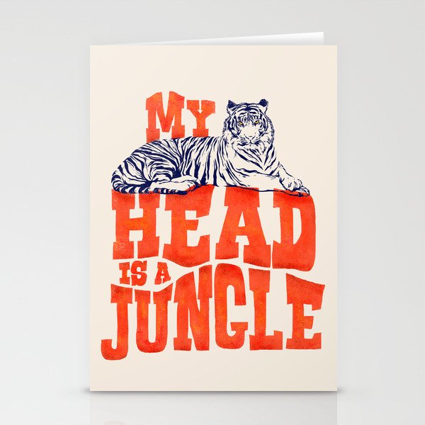 My Head is a Jungle-Tiger typography Stationery Card Gallery Image 2