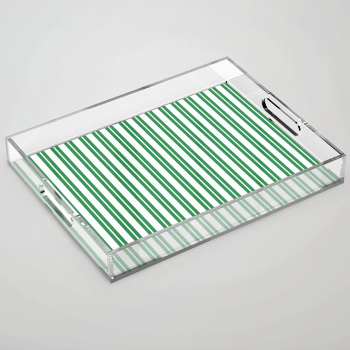Green and White Stripes Classic Double Stripe Vertical Pattern Acrylic Tray Gallery Image 1