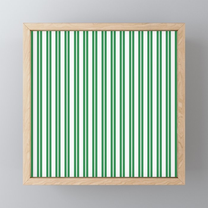 Green and White Stripes Classic Double Stripe Vertical Pattern Mini Art Print Gallery Image 1