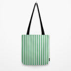 Green and White Stripes Classic Double Stripe Vertical Pattern Tote Bag Gallery Image 2