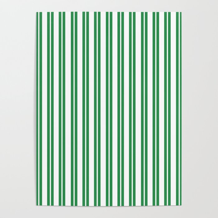 Green and White Stripes Classic Double Stripe Vertical Pattern Poster Gallery Image 1