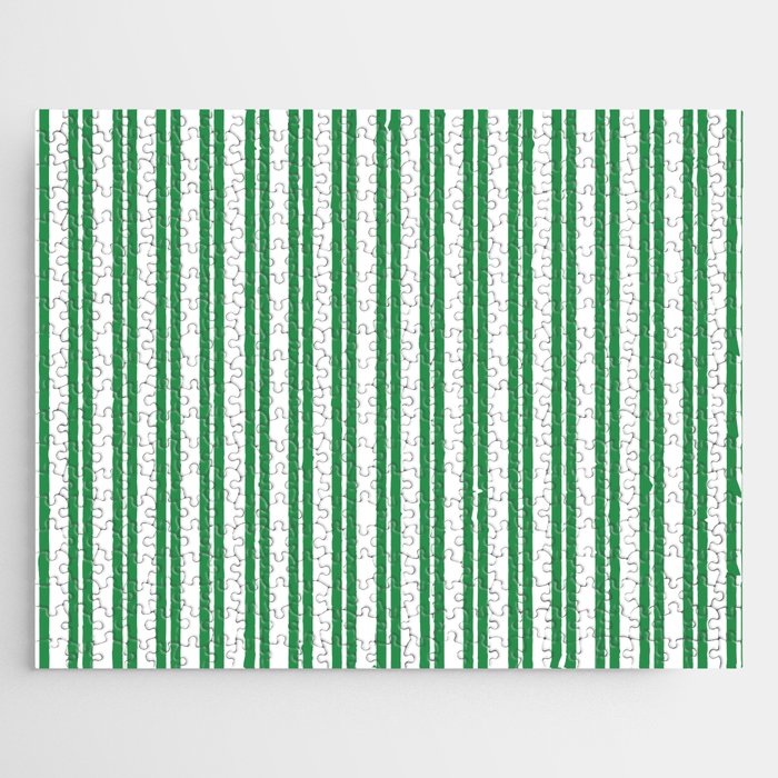 Green and White Stripes Classic Double Stripe Vertical Pattern Jigsaw Puzzle Gallery Image 1