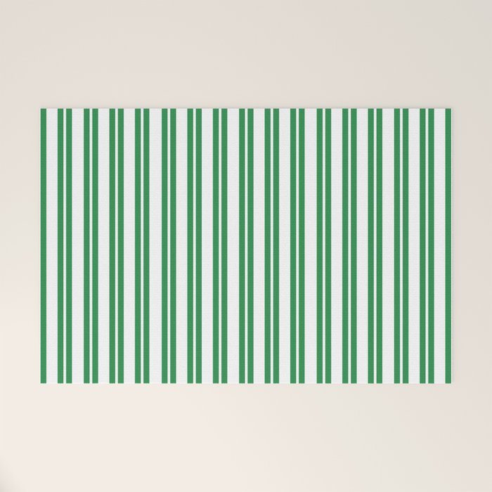 Green and White Stripes Classic Double Stripe Vertical Pattern Welcome Mat Gallery Image 1