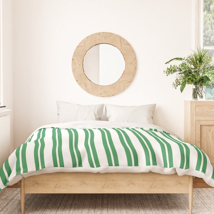 Green and White Stripes Classic Double Stripe Vertical Pattern Duvet Cover Gallery Image 3