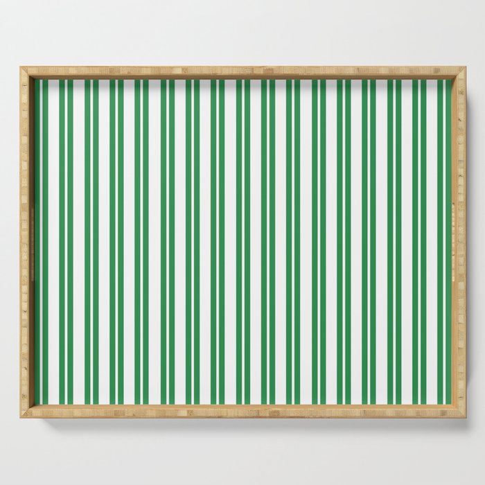 Green and White Stripes Classic Double Stripe Vertical Pattern Serving Tray Gallery Image 1