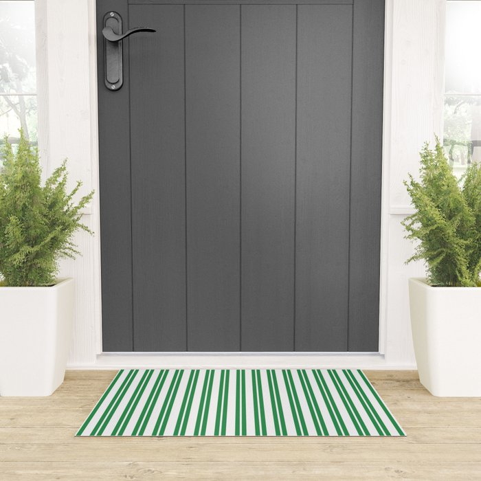 Green and White Stripes Classic Double Stripe Vertical Pattern Welcome Mat Gallery Image 3
