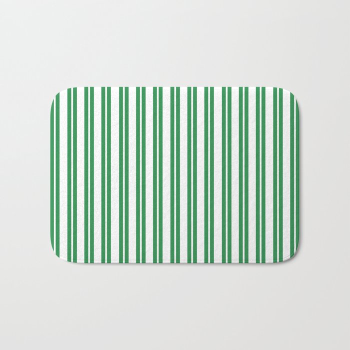 Green and White Stripes Classic Double Stripe Vertical Pattern Bath Mat Gallery Image 1