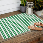Green and White Stripes Classic Double Stripe Vertical Pattern Outdoor Rug Gallery Image 2