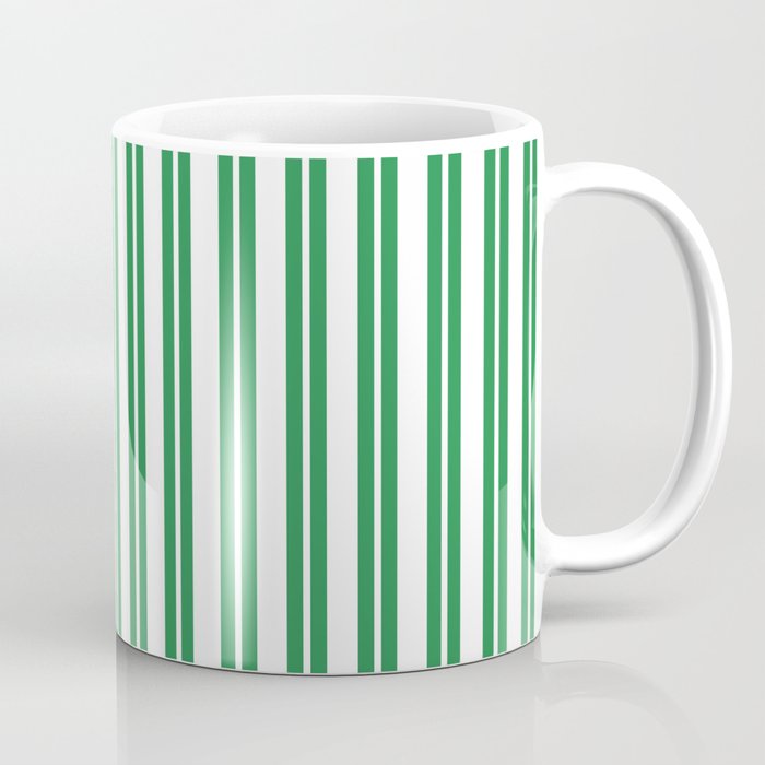 Green and White Stripes Classic Double Stripe Vertical Pattern Coffee Mug Gallery Image 1