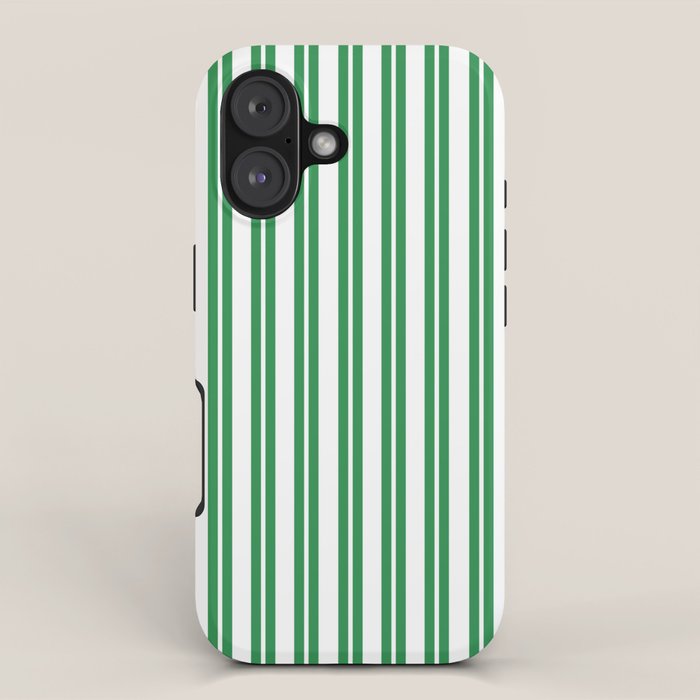 Green and White Stripes Classic Double Stripe Vertical Pattern iPhone Case Gallery Image 1