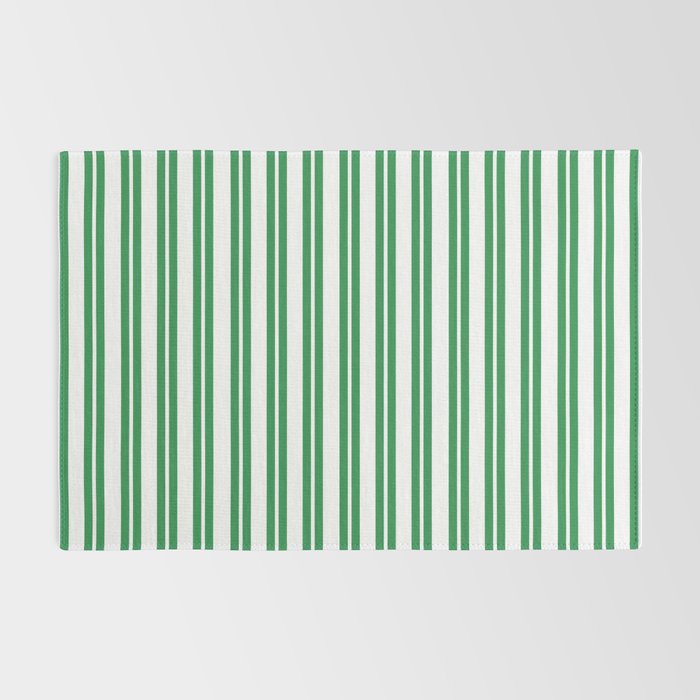 Green and White Stripes Classic Double Stripe Vertical Pattern Rug Gallery Image 2