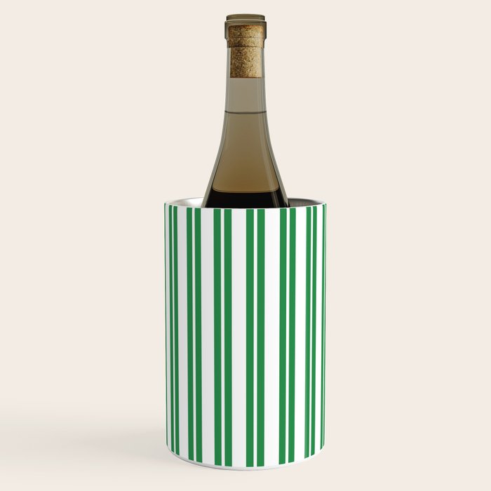Green and White Stripes Classic Double Stripe Vertical Pattern Wine Chiller Gallery Image 2