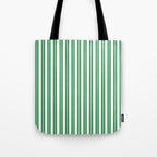 Green and White Stripes Classic Double Stripe Vertical Pattern Tote Bag Gallery Image 1
