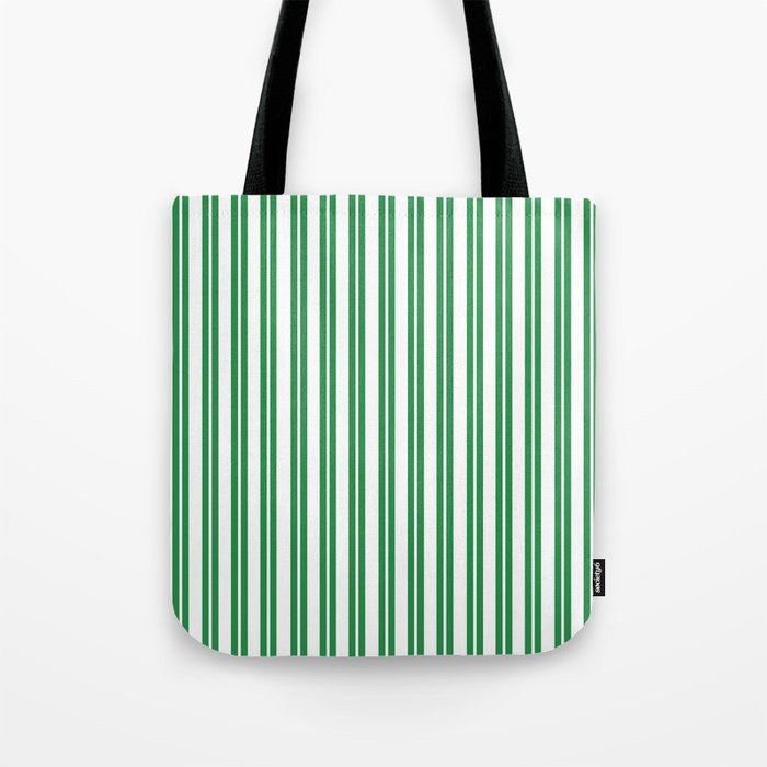Green and White Stripes Classic Double Stripe Vertical Pattern Tote Bag Gallery Image 1