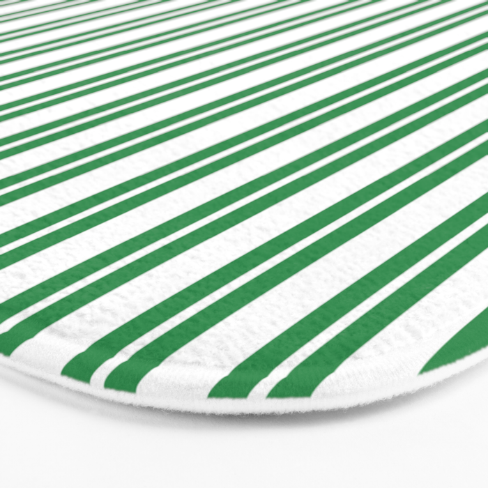Green and White Stripes Classic Double Stripe Vertical Pattern Bath Mat Gallery Image 3