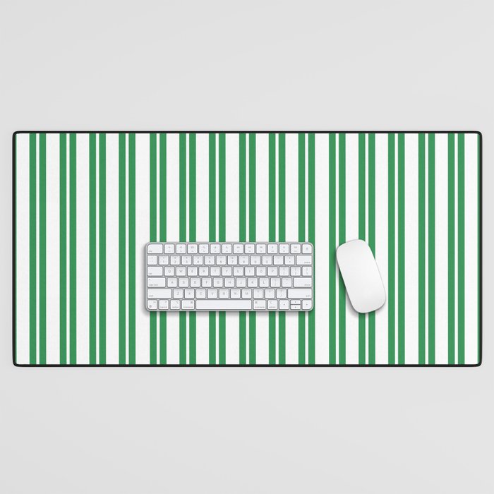 Green and White Stripes Classic Double Stripe Vertical Pattern Desk Mat Gallery Image 1