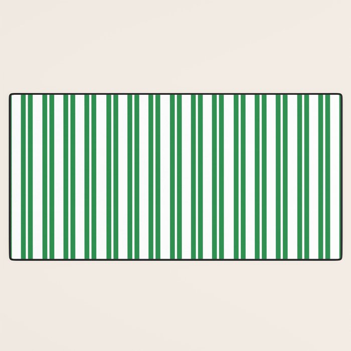 Green and White Stripes Classic Double Stripe Vertical Pattern Desk Mat Gallery Image 3