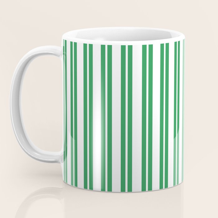 Green and White Stripes Classic Double Stripe Vertical Pattern Coffee Mug Gallery Image 3