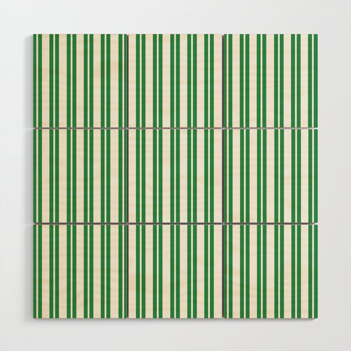 Green and White Stripes Classic Double Stripe Vertical Pattern Wood Wall Art Gallery Image 1