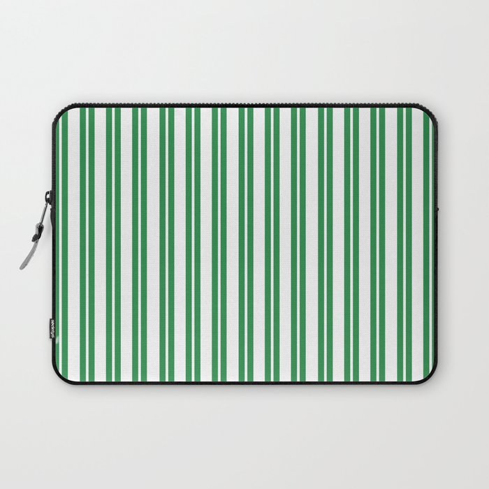 Green and White Stripes Classic Double Stripe Vertical Pattern Laptop Sleeve Gallery Image 1