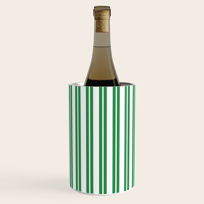 Green and White Stripes Classic Double Stripe Vertical Pattern Wine Chiller Gallery Image 3