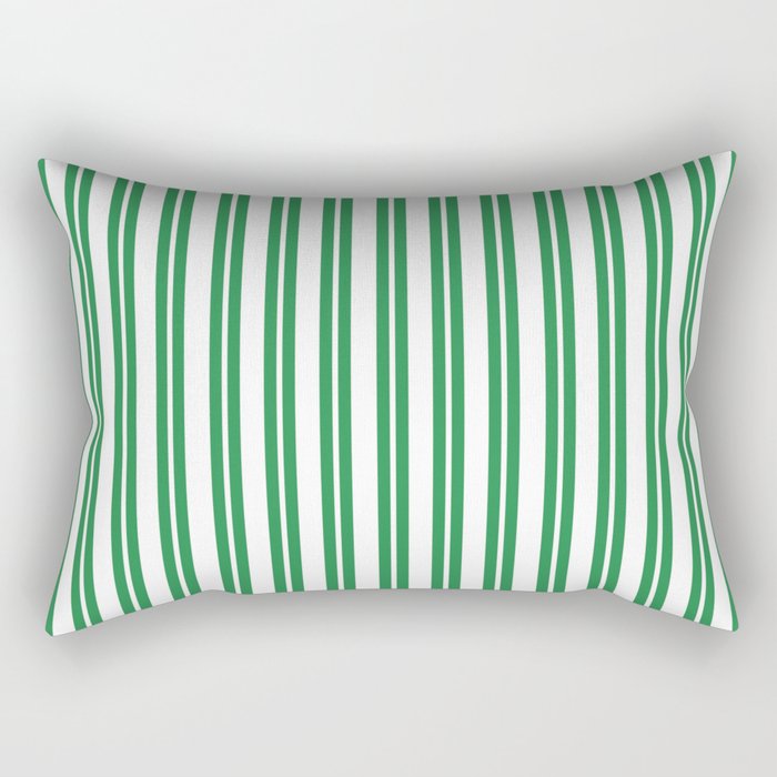 Green and White Stripes Classic Double Stripe Vertical Pattern Rectangular Pillow Gallery Image 1