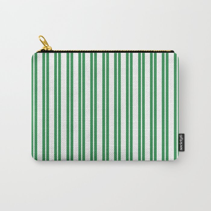 Green and White Stripes Classic Double Stripe Vertical Pattern Carry All Pouch Gallery Image 1