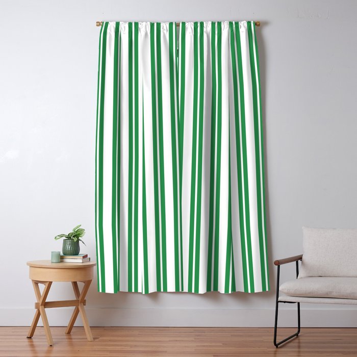 Green and White Stripes Classic Double Stripe Vertical Pattern Window Curtain Gallery Image 1