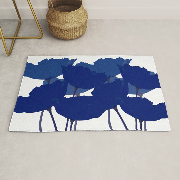 Blue Poppy Flowers on White Background #decor #society6 #buyart Rug Gallery Image 1