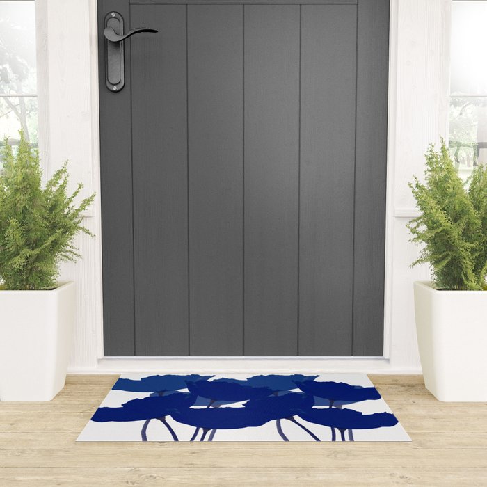 Blue Poppy Flowers on White Background #decor #society6 #buyart Welcome Mat Gallery Image 3