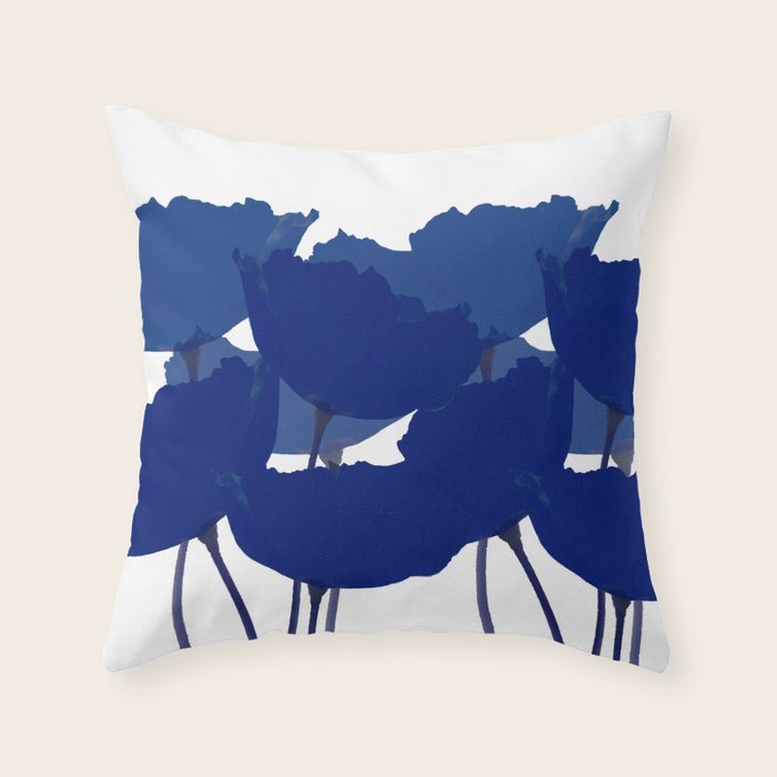 Blue Poppy Flowers on White Background #decor #society6 #buyart Throw Pillow Gallery Image 1
