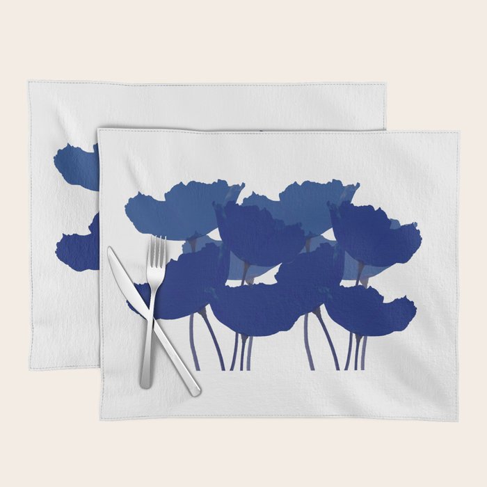 Blue Poppy Flowers on White Background #decor #society6 #buyart Placemat Gallery Image 1