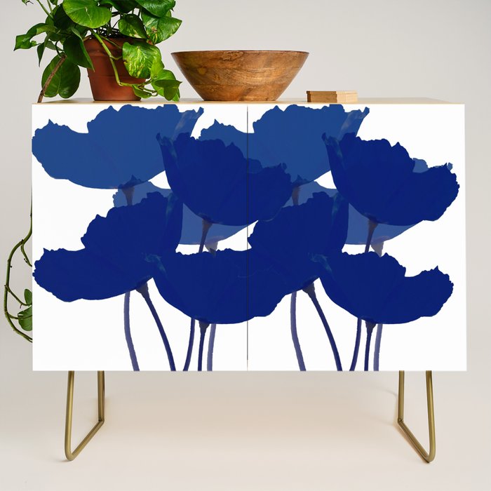 Blue Poppy Flowers on White Background #decor #society6 #buyart Credenza Gallery Image 1