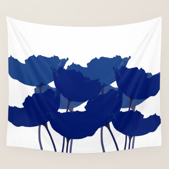 Blue Poppy Flowers on White Background #decor #society6 #buyart Wall Tapestry Gallery Image 1