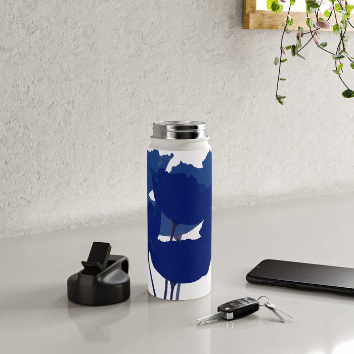 Blue Poppy Flowers on White Background #decor #society6 #buyart Water Bottle Gallery Image 4