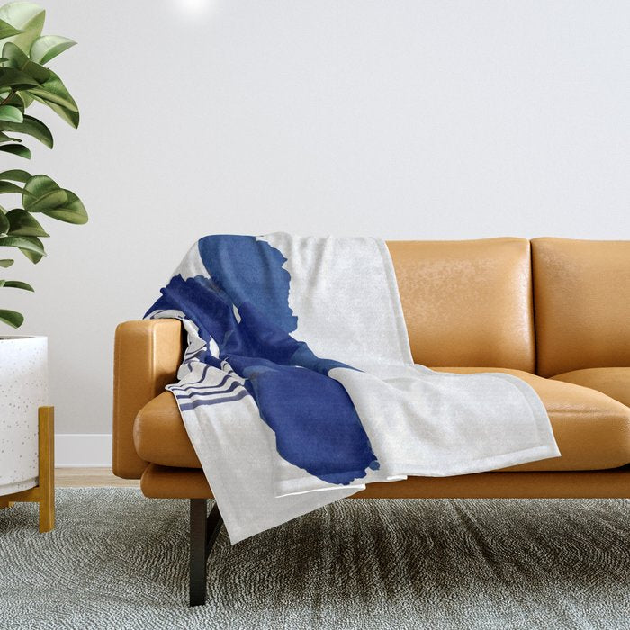 Blue Poppy Flowers on White Background #decor #society6 #buyart Throw Blanket Gallery Image 1