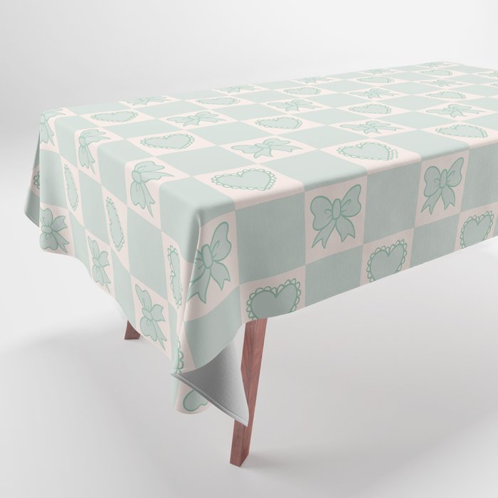 Blue Bow Checkered Print Tablecloth Gallery Image 1