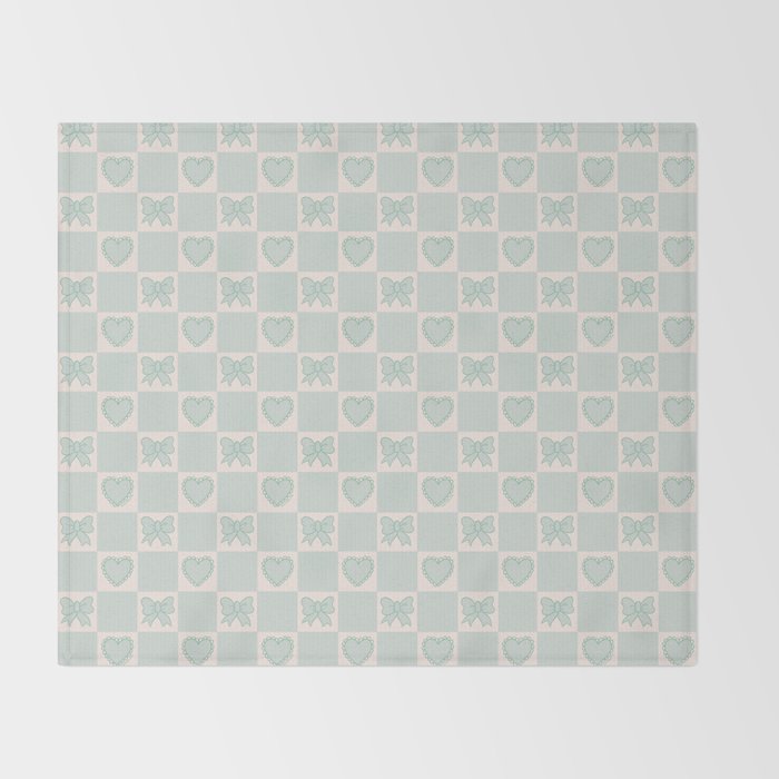 Blue Bow Checkered Print Throw Blanket Gallery Image 2