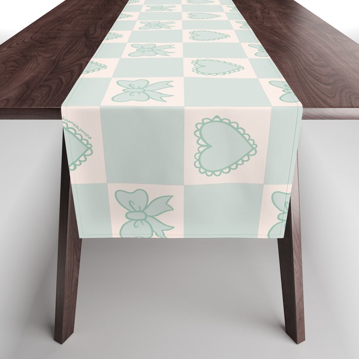 Blue Bow Checkered Print Table Runner Gallery Image 1