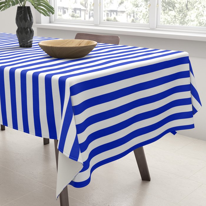 Cobalt Blue and White Vertical Deck Chair Stripe Tablecloth Gallery Image 3