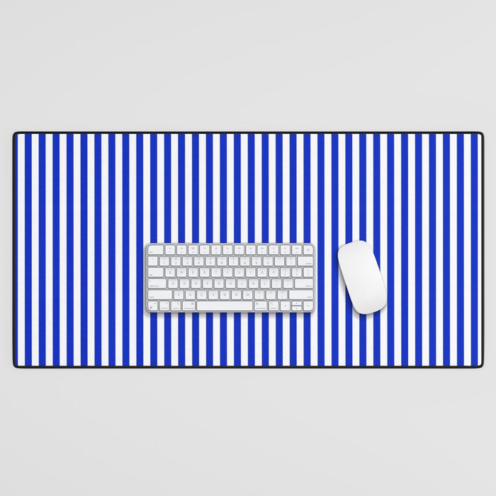 Cobalt Blue and White Vertical Deck Chair Stripe Desk Mat Gallery Image 1