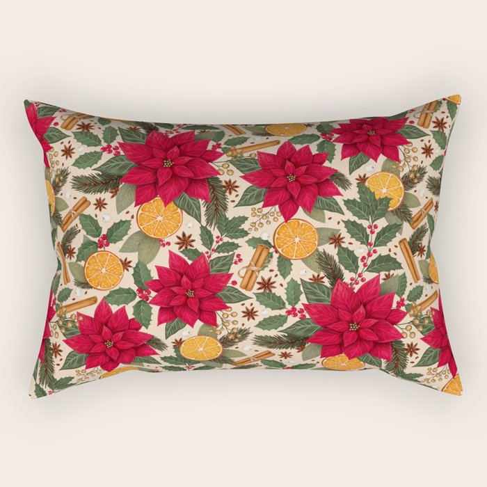 Poinsettia Flowers and Spices Rectangular Pillow Gallery Image 1