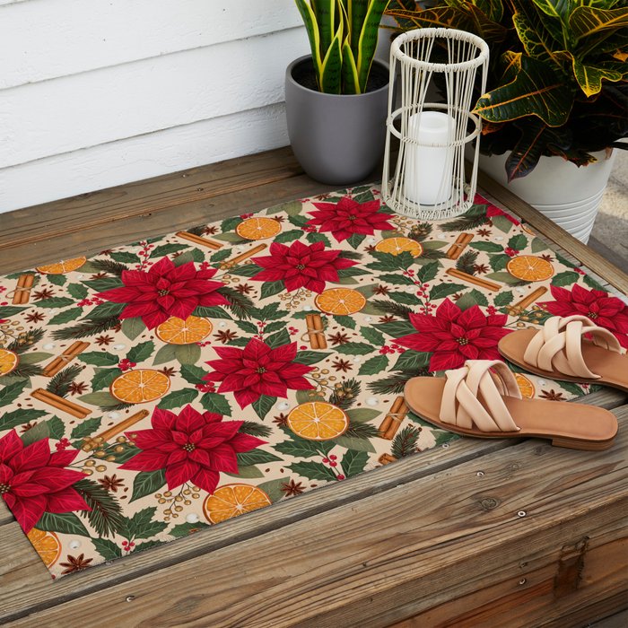 Poinsettia Flowers and Spices Outdoor Rug Gallery Image 2
