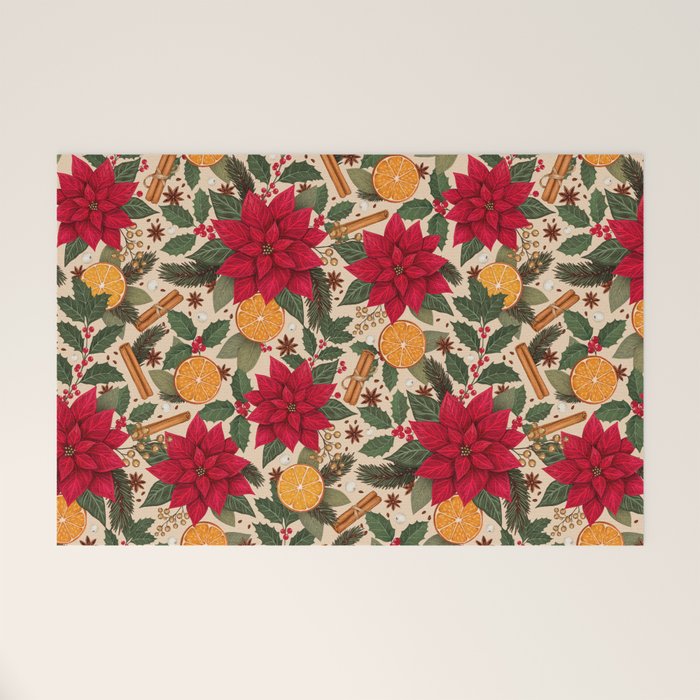Poinsettia Flowers and Spices Welcome Mat Gallery Image 1