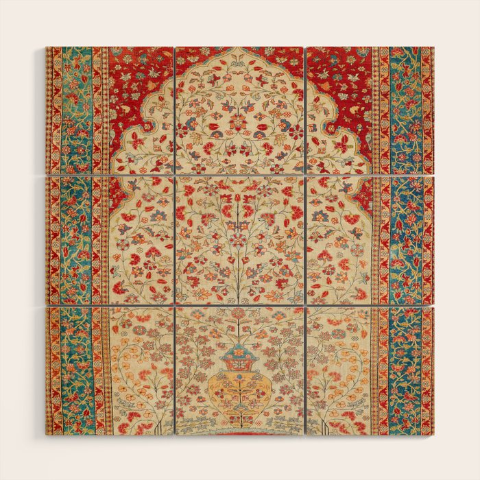 Kashan Central Persian Rug Print Wood Wall Art Gallery Image 1