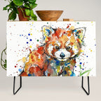 Baby Red Panda - Colourful Ink Line and Watercolour Splatter Art Credenza Gallery Image 2