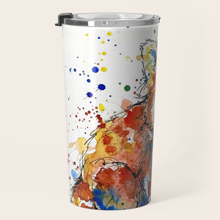 Baby Red Panda - Colourful Ink Line and Watercolour Splatter Art Travel Mug Gallery Image 3